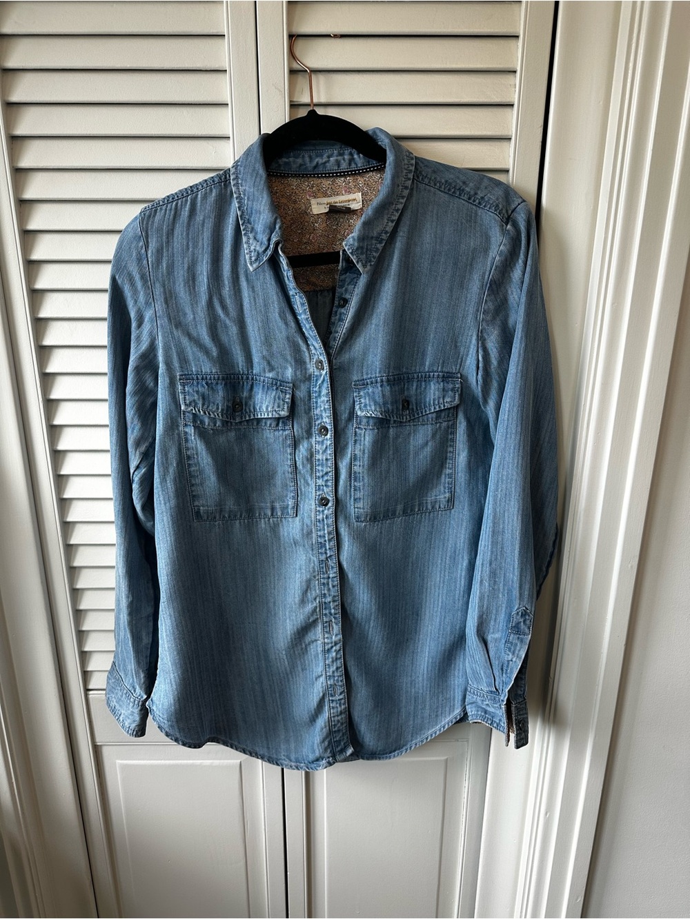 Anthropologie Denim Jacket with Pink Floral Lining Sz XS